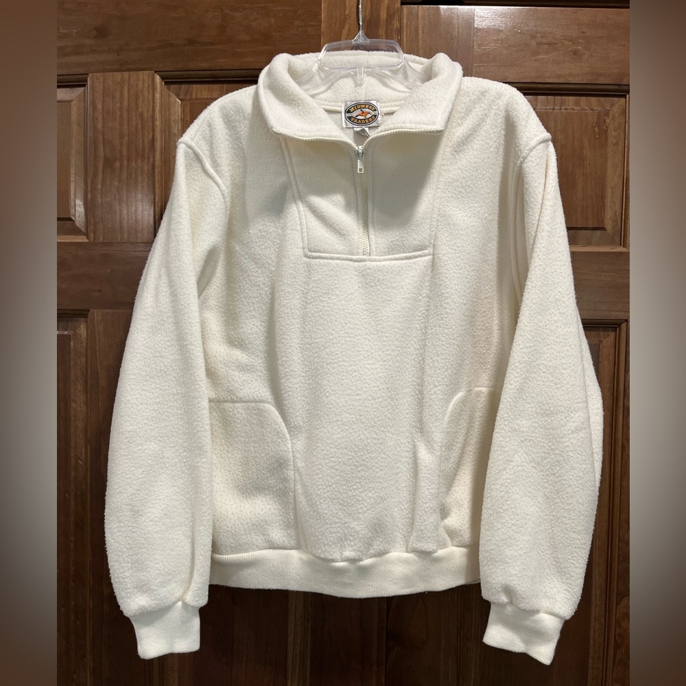 Midwest Traders Vintage White Half-Zip Fleece Sweater, With Pockets, Size Medium